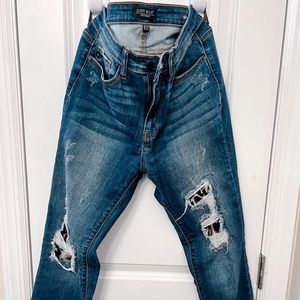 Judy Blues ripped skinny jeans with leopard print detail